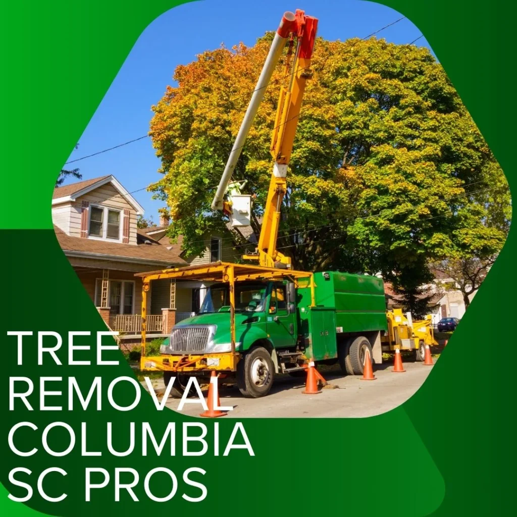 Precision crane tree removal in Columbia SC lowering a large tree safely away from nearby structures