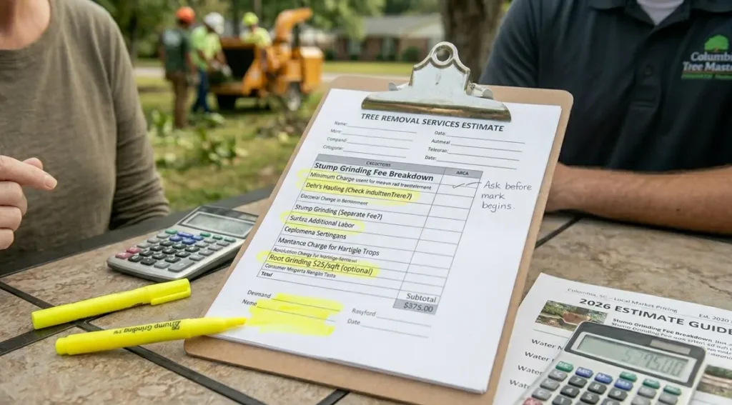 Tree stump grinding service in Columbia SC with hidden removal costs