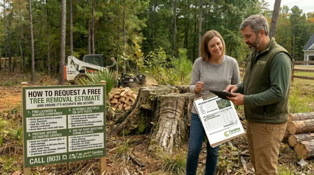 Homeowner requesting a free tree removal estimate from a tree service professional in Columbia SC.
