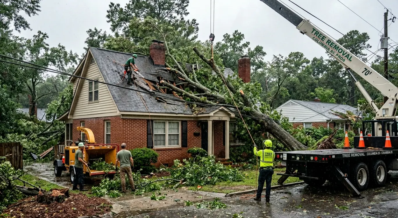 Emergency tree removal cost in Columbia SC showing pricing factors for urgent tree services.