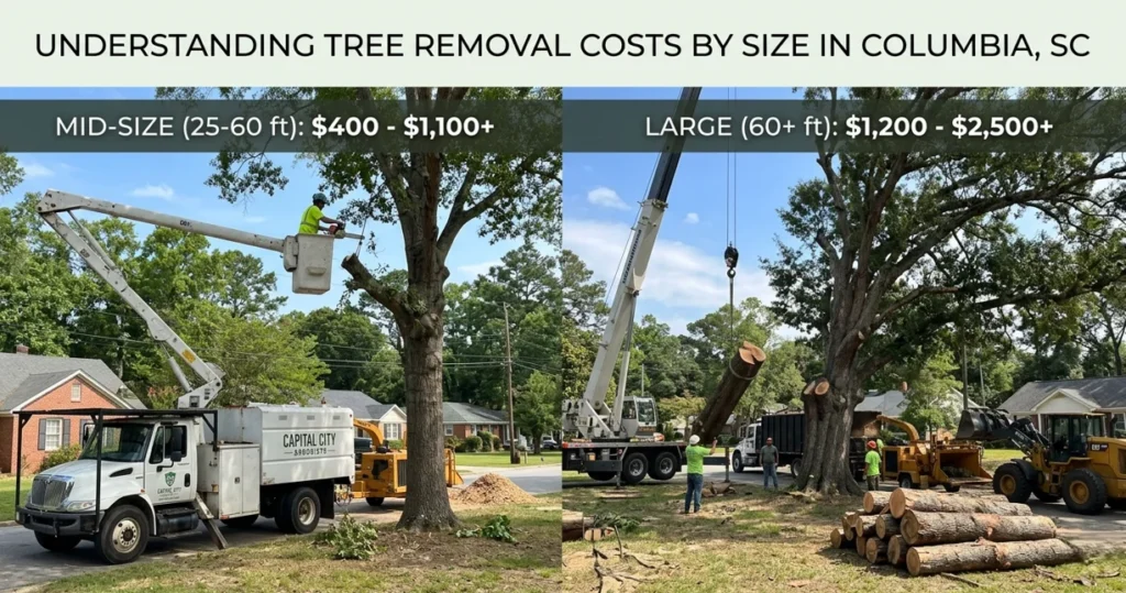 Tree size impacting removal pricing in Columbia South Carolina area